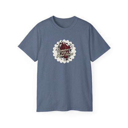 Romance with a Rebel Heart Tee — Gothic Floral Heart Graphic T-Shirt
