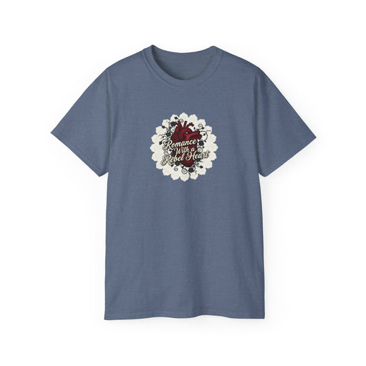 Romance with a Rebel Heart Tee — Gothic Floral Heart Graphic T-Shirt