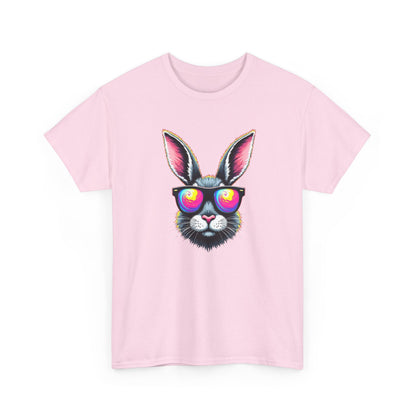 Bunny with Heart Sunglasses Tee — Retro Neon Rabbit Graphic T-Shirt