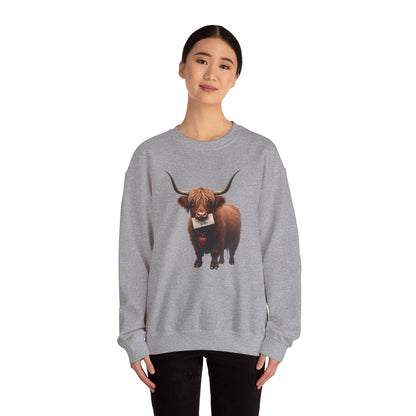 Highland Cow with Valentine, Unisex Heavy Blend™ Crewneck Sweatshirt