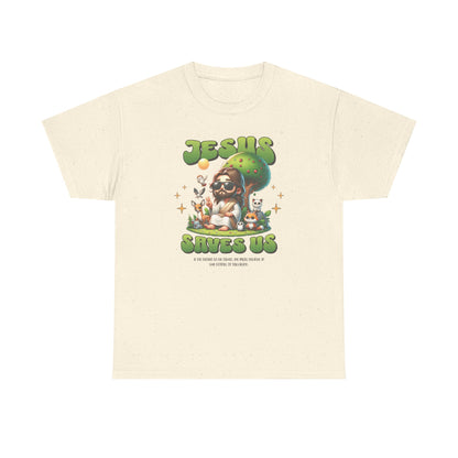 Jesus Saves Us T-Shirt — Cute Retro Jesus with Animals Christian Faith Tee