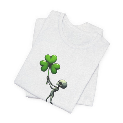 Alien Holding Clover T-Shirt — Cute St. Patrick’s Day Graphic Tee