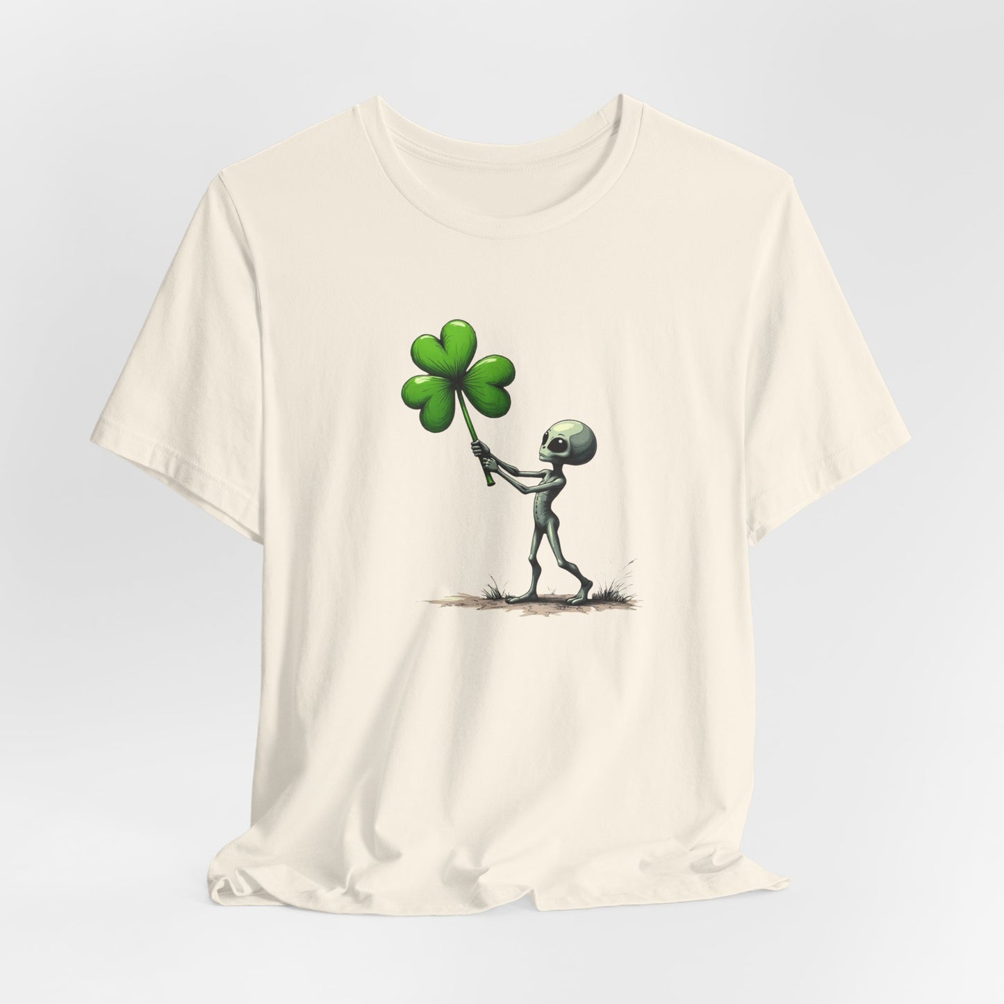 Alien Holding Clover T-Shirt — Cute St. Patrick’s Day Graphic Tee