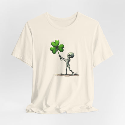 Alien Holding Clover T-Shirt — Cute St. Patrick’s Day Graphic Tee