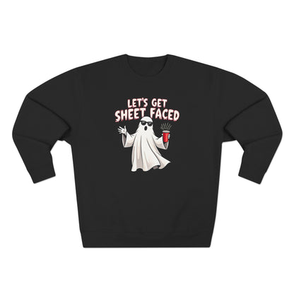 Halloween Ghost Sweatshirt — "Let's Get Sheet Faced" Funny Party Crewneck