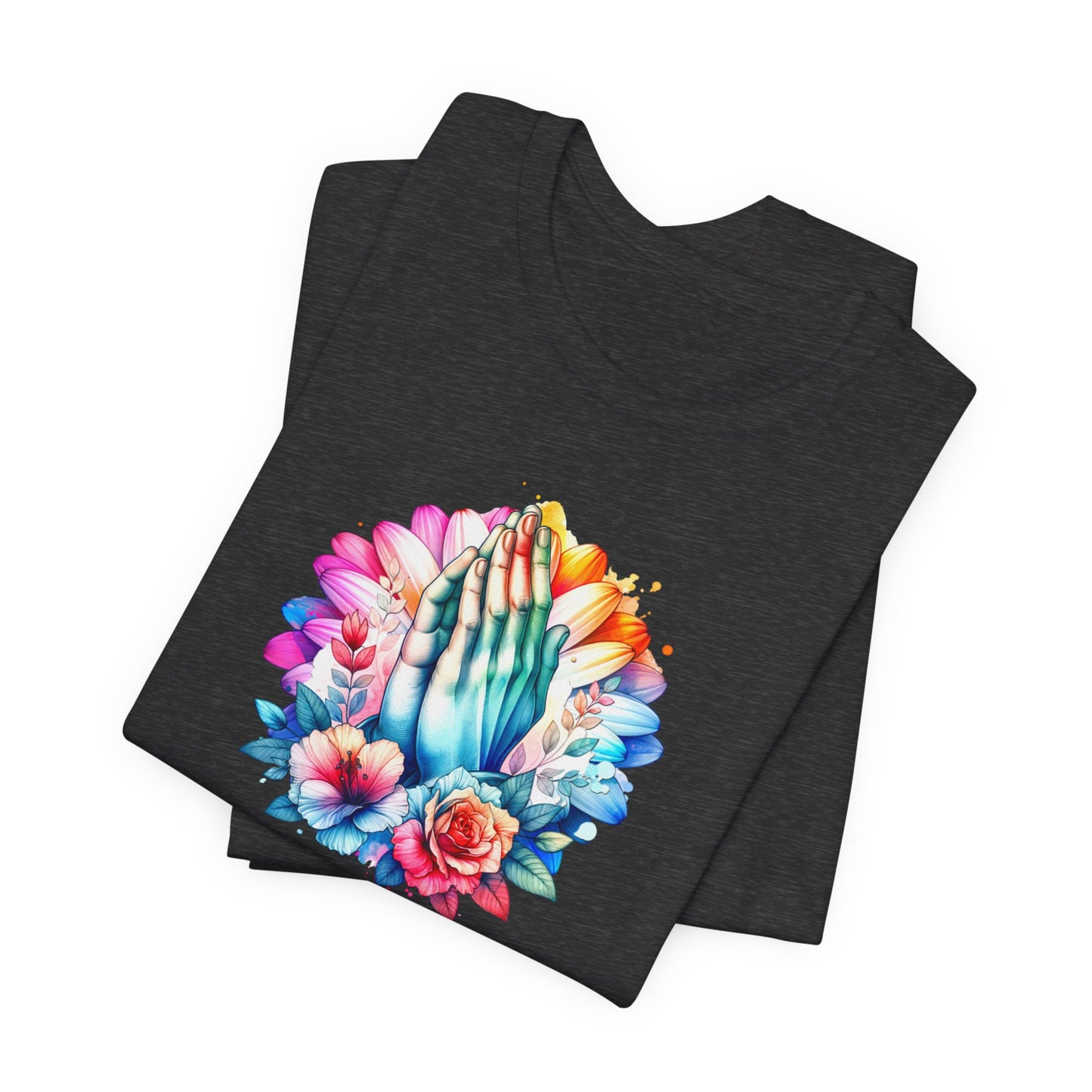 Prayer Changes Everything Tee — Colorful Praying Hands Floral Christian T-Shirt