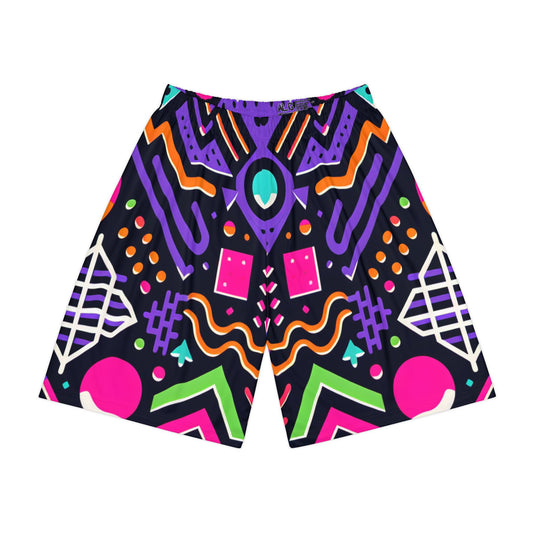 Retro 90's Shorts, Groovy Print, Men’s Sports Shorts, Basketball shorts (AOP) - Psychonaut Swag
