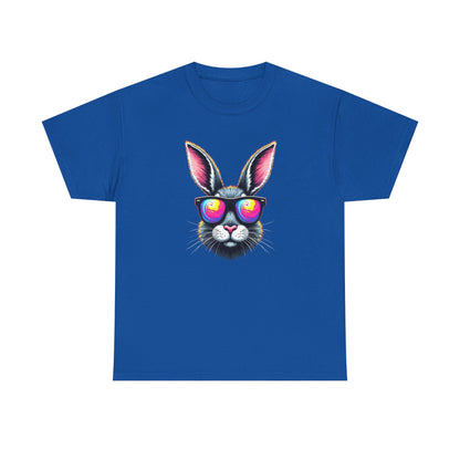 Bunny with Heart Sunglasses Tee — Retro Neon Rabbit Graphic T-Shirt