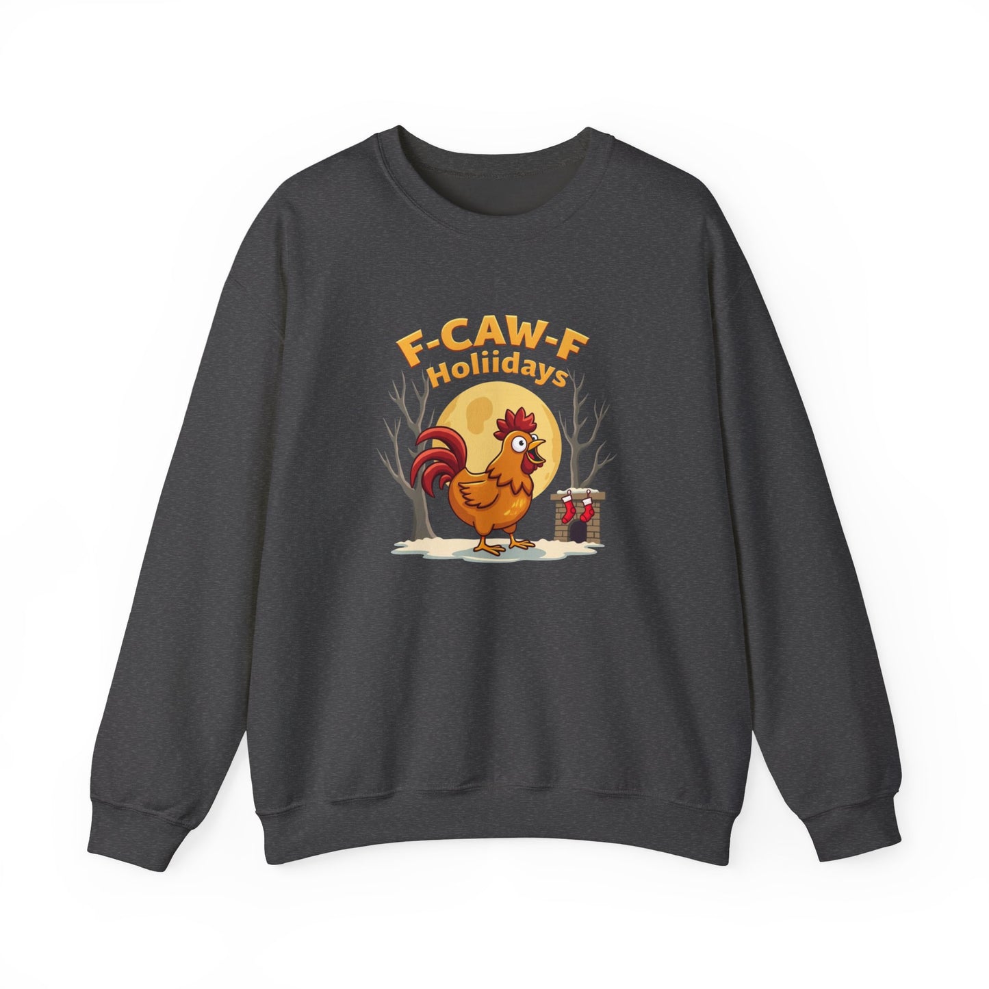 Rooster F-Caw-f Holiday sweater, Unisex Heavy Blend™ Crewneck Sweatshirt