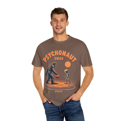 Alien vs Bigfoot, Psychonaut Swag Unisex T-Shirt, Funny Graphic Tee, Unique Gift for Gamers, Outdoor Lovers, Birthday, Casual Wear - Psychonaut Swag