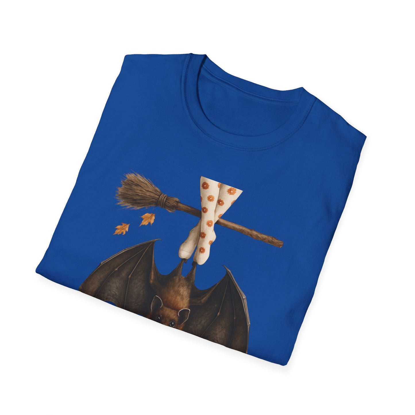 Bat and Bubblegum Unisex Softstyle T-Shirt, Halloween Top, Whimsical Graphic Tee, Cute Gift for Animal Lovers, Fall Vibes