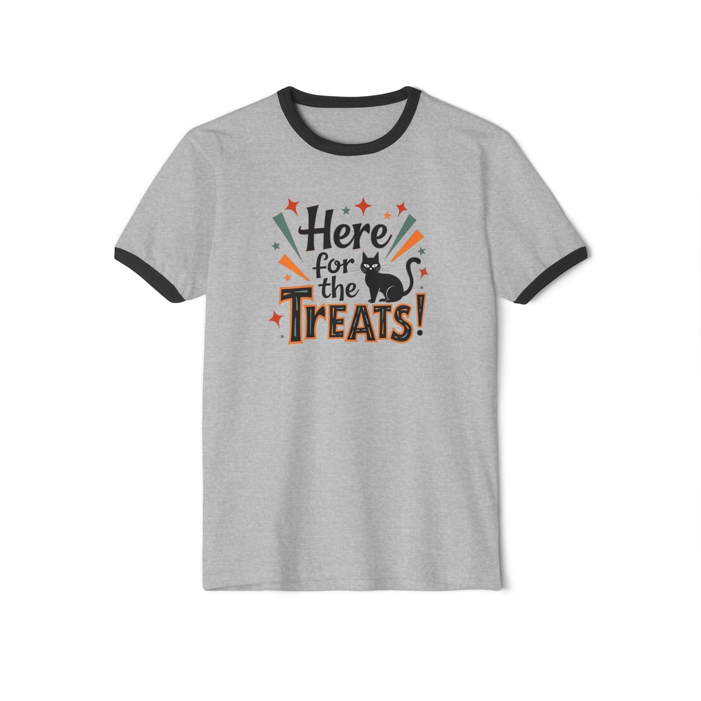 Here for the Treats! Halloween Cat Ringer T-Shirt