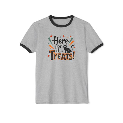 Here for the Treats! Halloween Cat Ringer T-Shirt