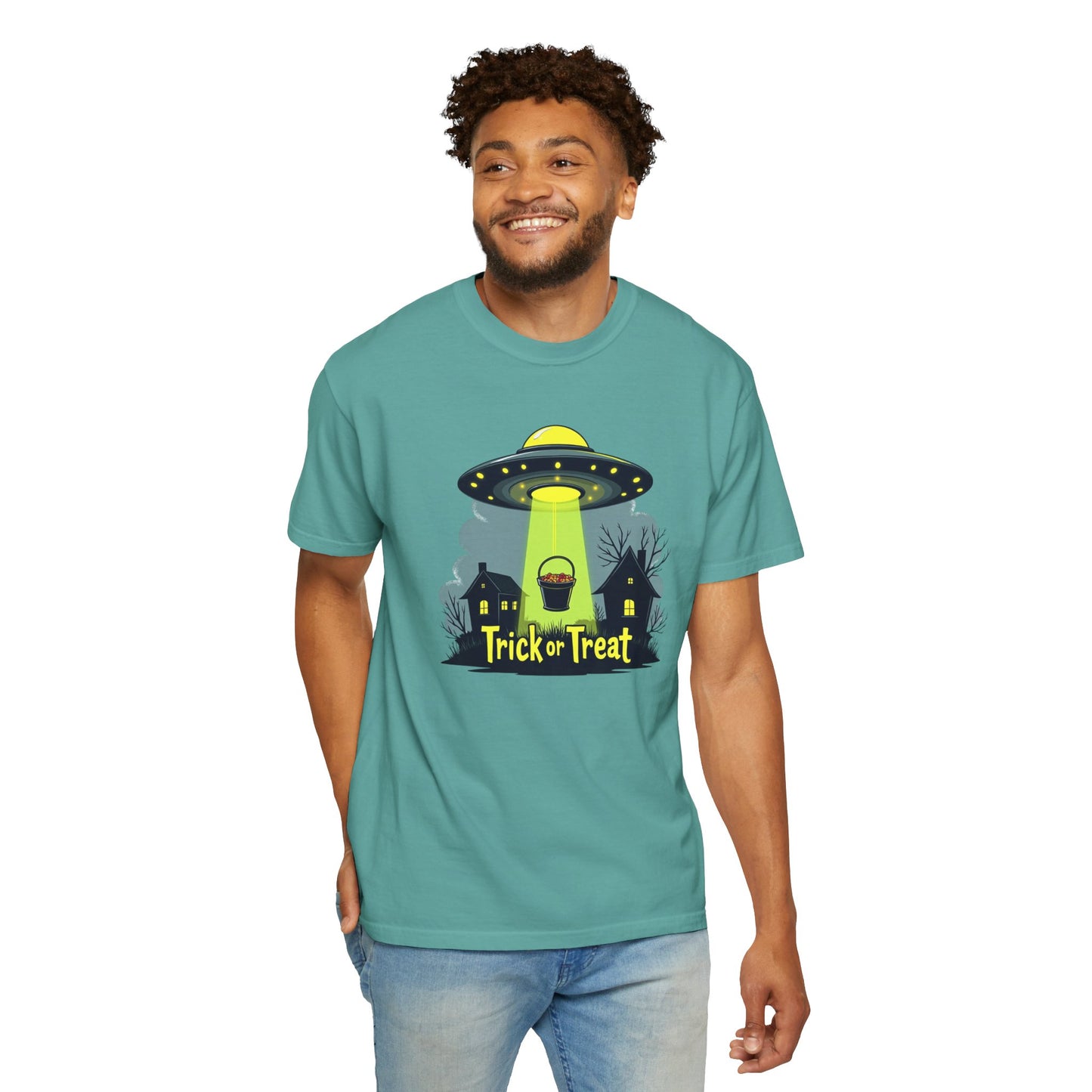 Halloween UFO Trick or Treat T-Shirt — Alien Abduction Spooky Tee