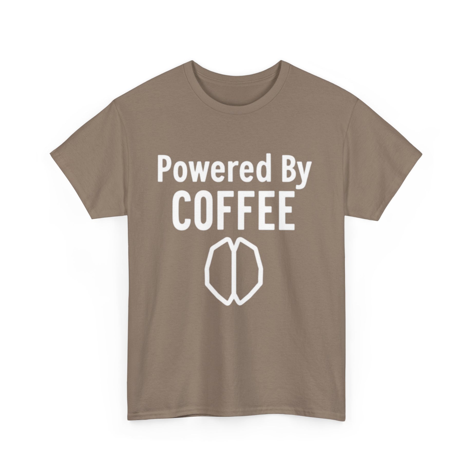 Powered By Coffee Unisex Heavy Cotton Tee, Funny Coffee Lover Shirt, Gift for Barista, Casual Wear, Perfect for Birthdays, Everyday Use - Psychonaut Swag