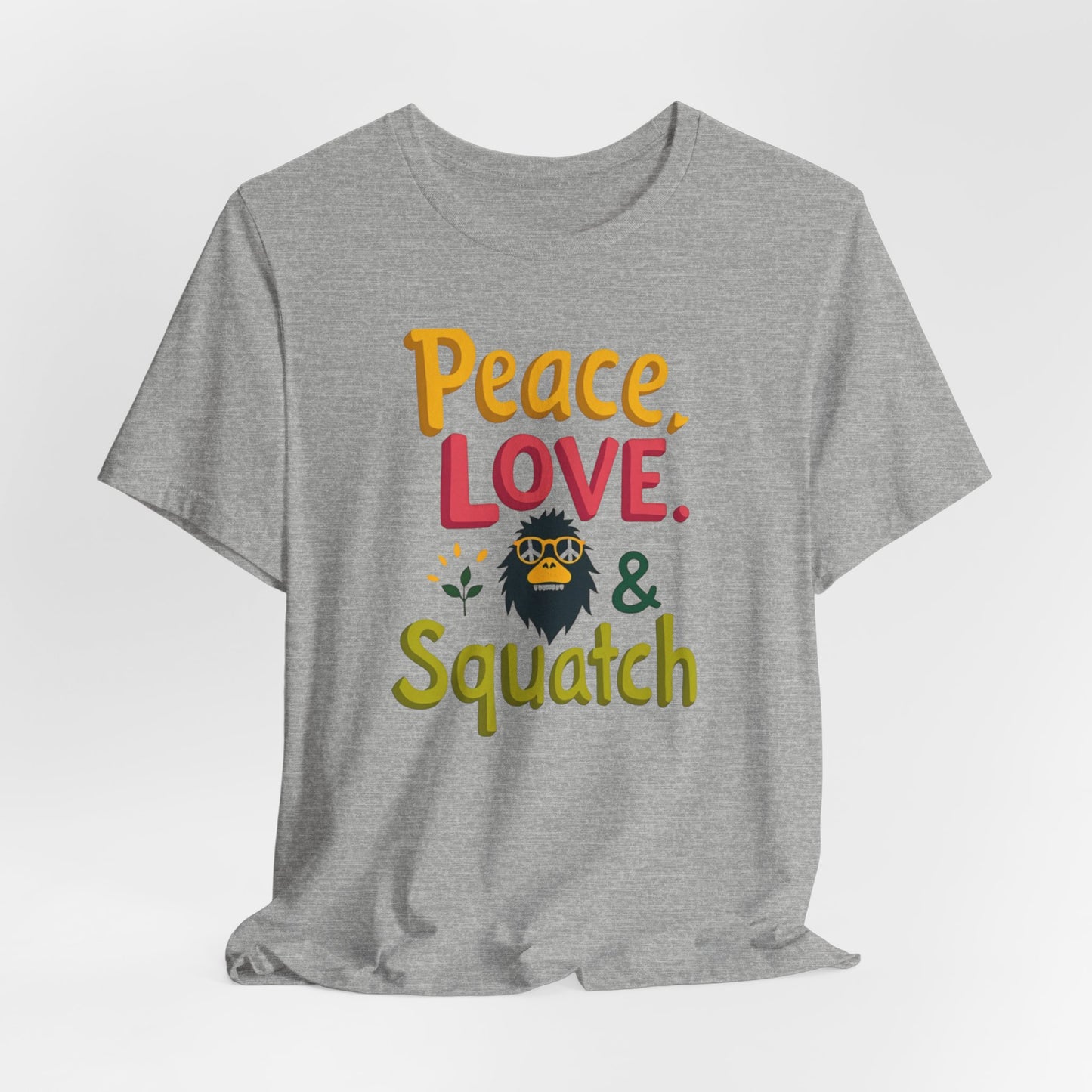 Peace, Love & Squatch T-Shirt — Retro Bigfoot Graphic Tee