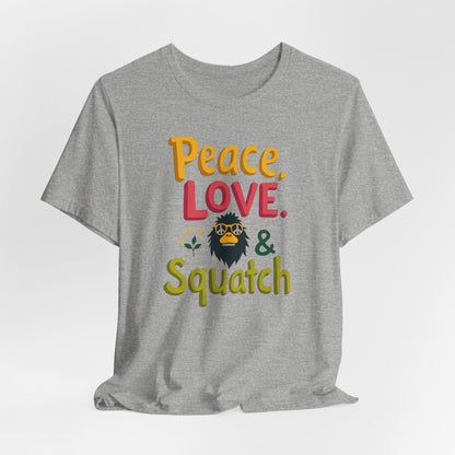Peace, Love & Squatch T-Shirt — Retro Bigfoot Graphic Tee