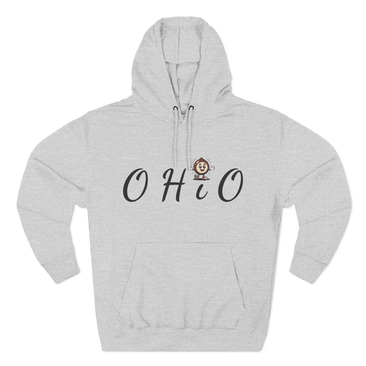 Ohio Script Hoodie with Cute Buckeye Mascot