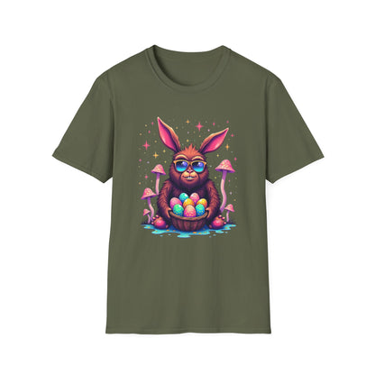 Easter Bunny Sasquatch T-Shirt — Colorful Psychedelic Bunny with Egg Basket