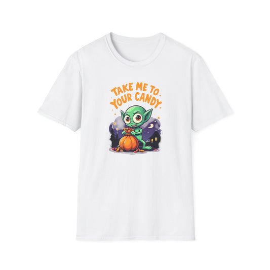 Trick or Treat Alien, T-Shirt, Cute Graphic Tee, Trick or Treat Shirt, Unisex Halloween Apparel, Fun Holiday Outfit