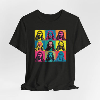 Jesus, Pop Art T-Shirt — Retro Colorful Nine-Panel Graphic Tee
