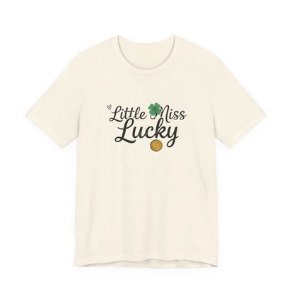 Little Miss Lucky T-Shirt — St. Patrick’s Day Girls’ Tee with Shamrock & Gold Coin