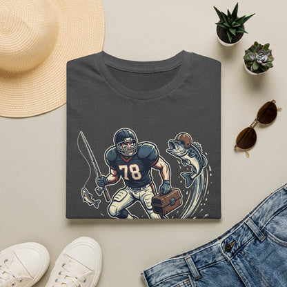 Football Fisherman T‑Shirt – Vintage Helmeted Player Catching Fish Graphic