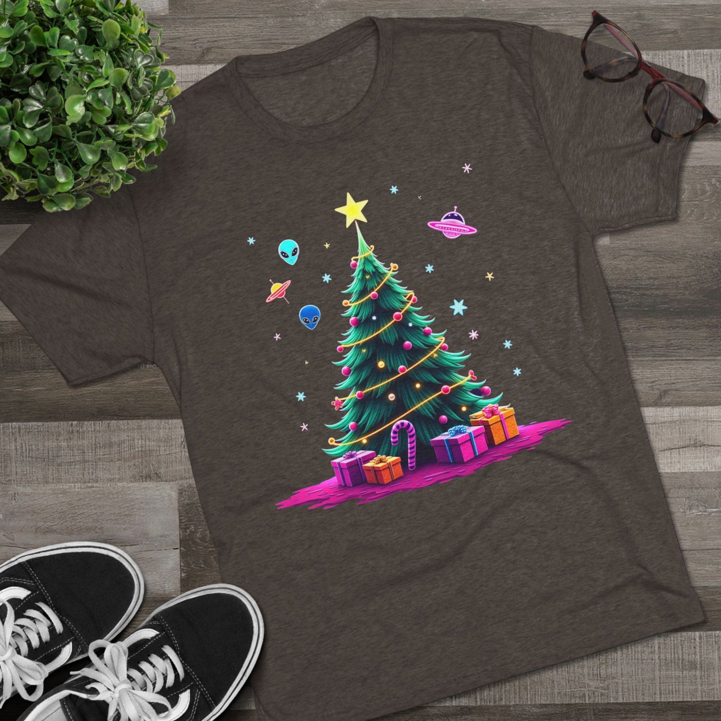 Alien visitors Christmas tree, Unisex Tri-Blend Crew Tee