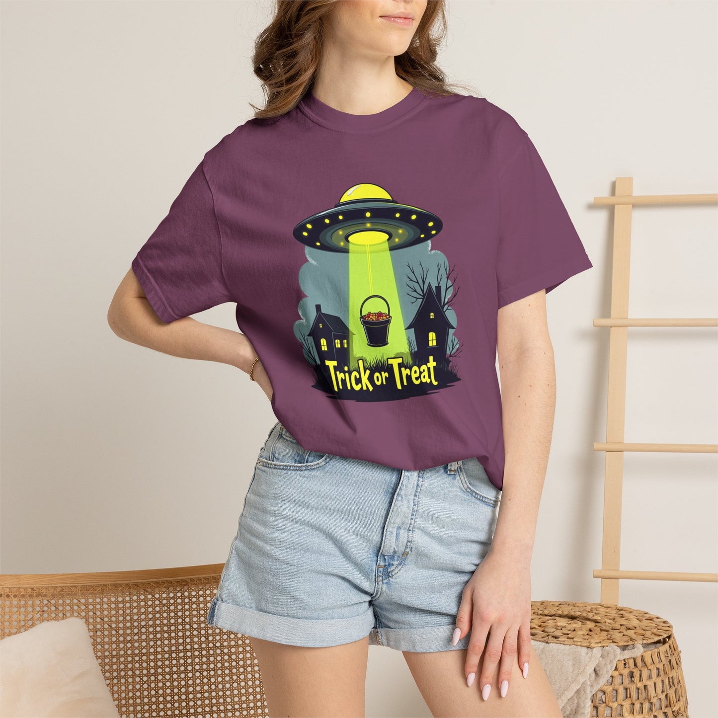 Halloween UFO Trick or Treat T-Shirt — Alien Abduction Spooky Tee