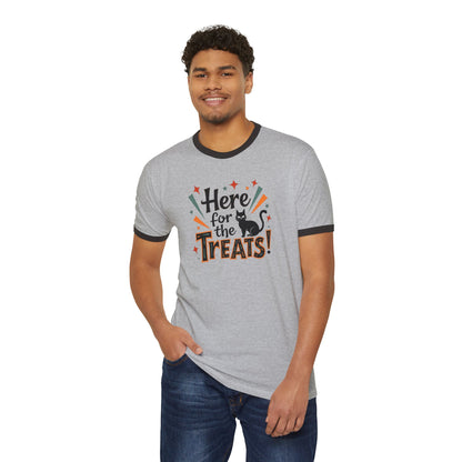 Here for the Treats! Halloween Cat Ringer T-Shirt