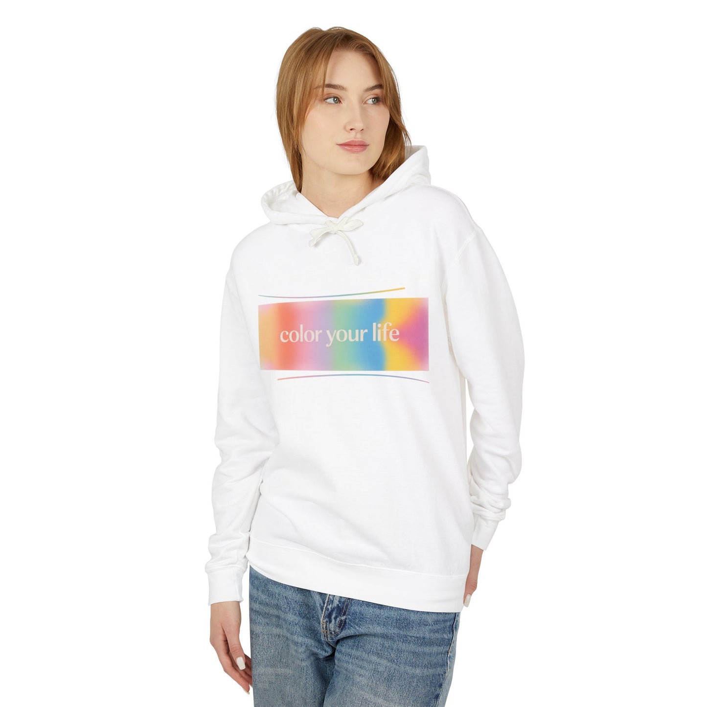 Color Your Life Hoodie — Pastel Rainbow Graphic Hooded Sweatshirt