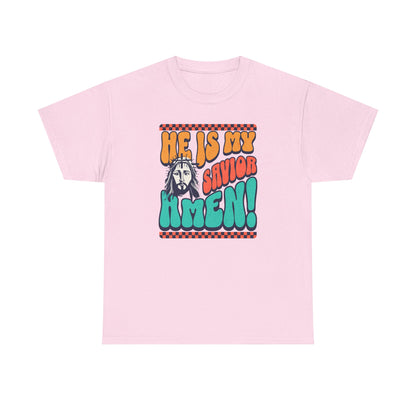 Christian T-Shirt – "He Is My Savior Amen!" Retro Jesus Graphic Tee