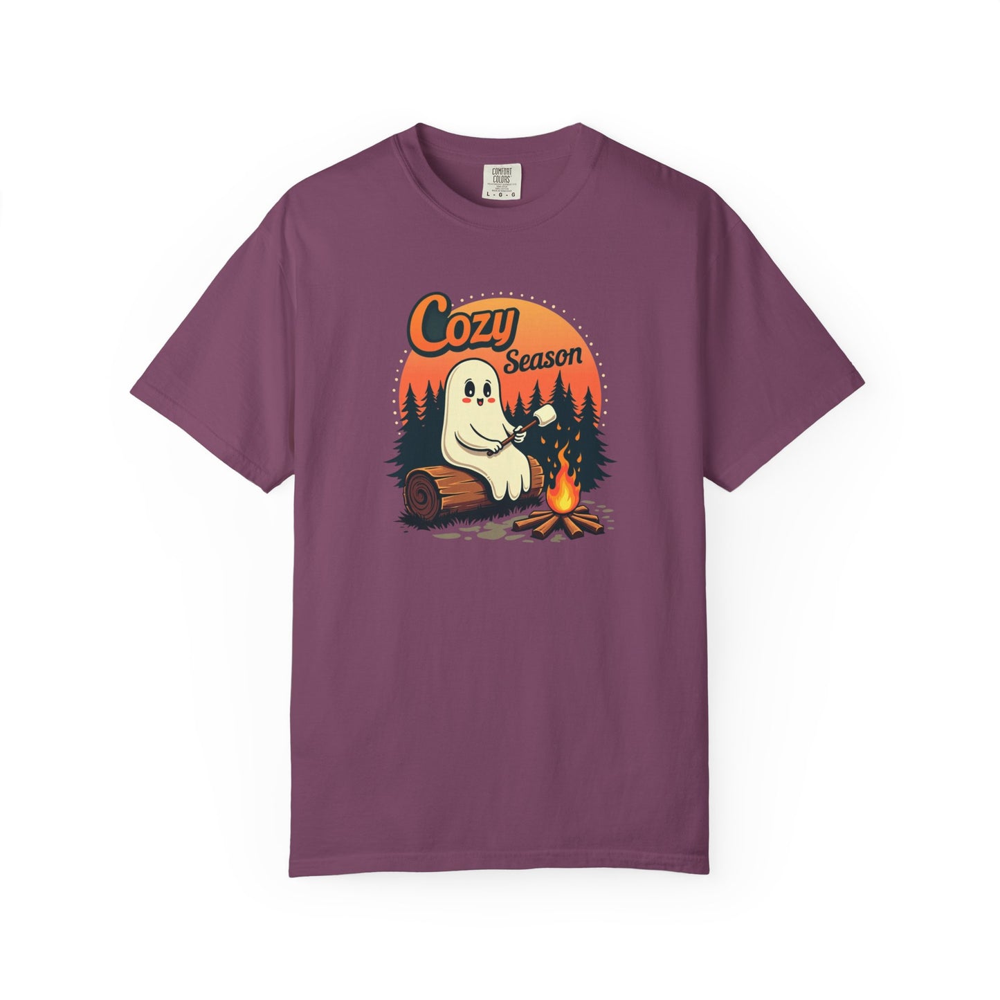 Cozy Season Ghost Tee — Campfire Autumn Graphic T-Shirt
