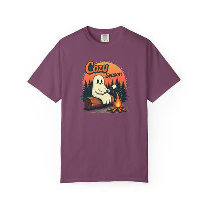 Cozy Season Ghost Tee — Campfire Autumn Graphic T-Shirt