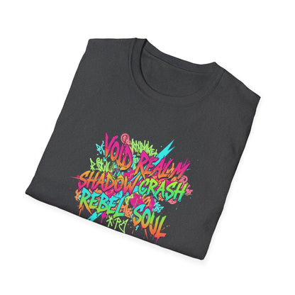 Retro Graffiti Tee — "Void Realm Shadow Crash Rebel Soul" Graphic T-Shirt