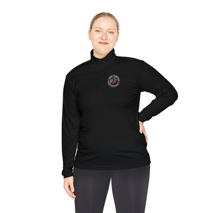 Sports Massage, Quarter-Zip Pullover — Vintage Fishing Badge Logo