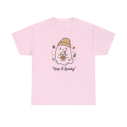 Keep It Spooky Ghost Tee — Cute Fall Halloween Shirt with Pumpkin Latte