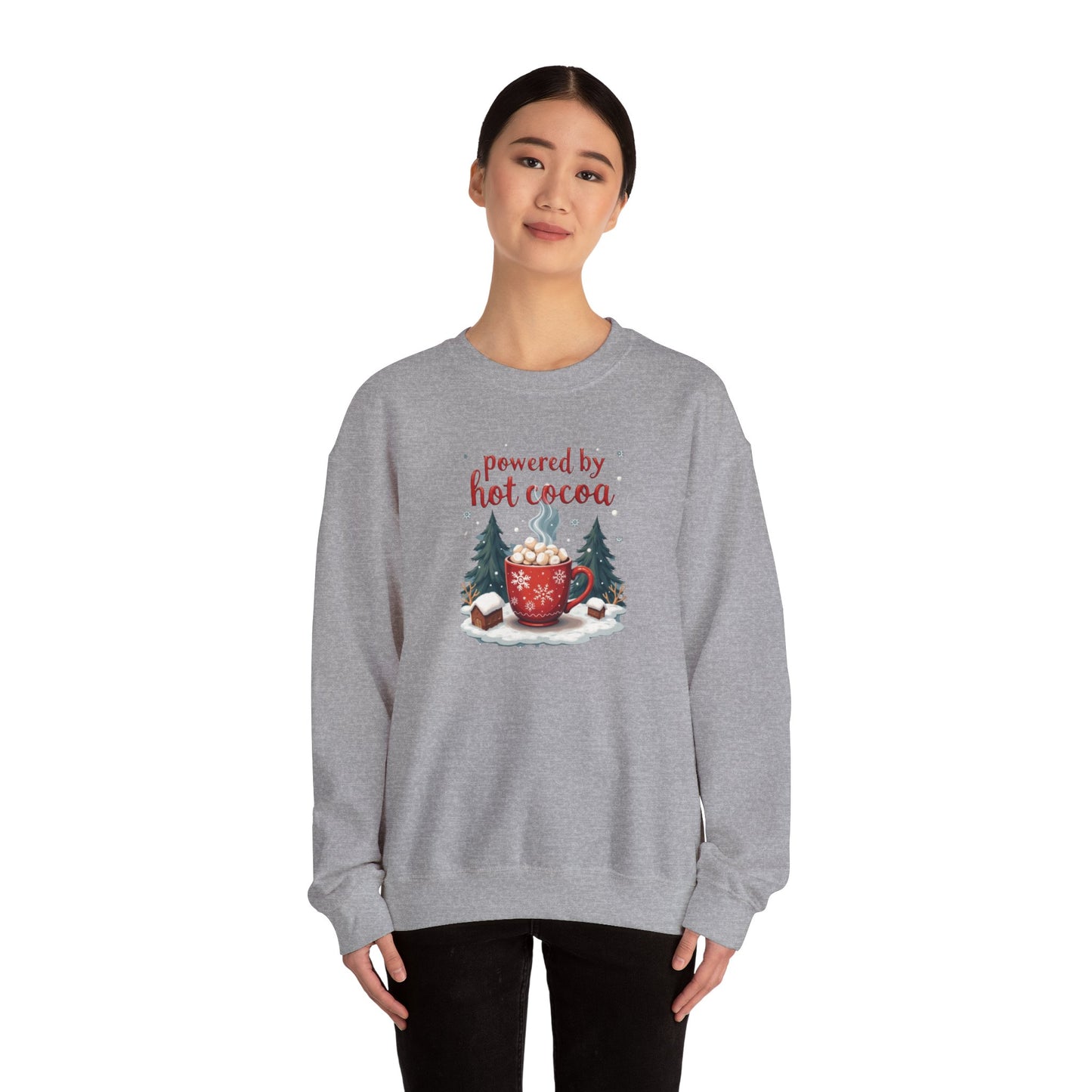 Crewneck Sweatshirt - "Powered by Hot Cocoa" Winter Graphic