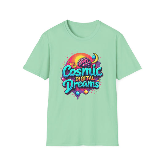 Cosmic Digital Dreams Unisex Softstyle T-Shirt - Vibrant Space-Inspired Design - Psychonaut Swag
