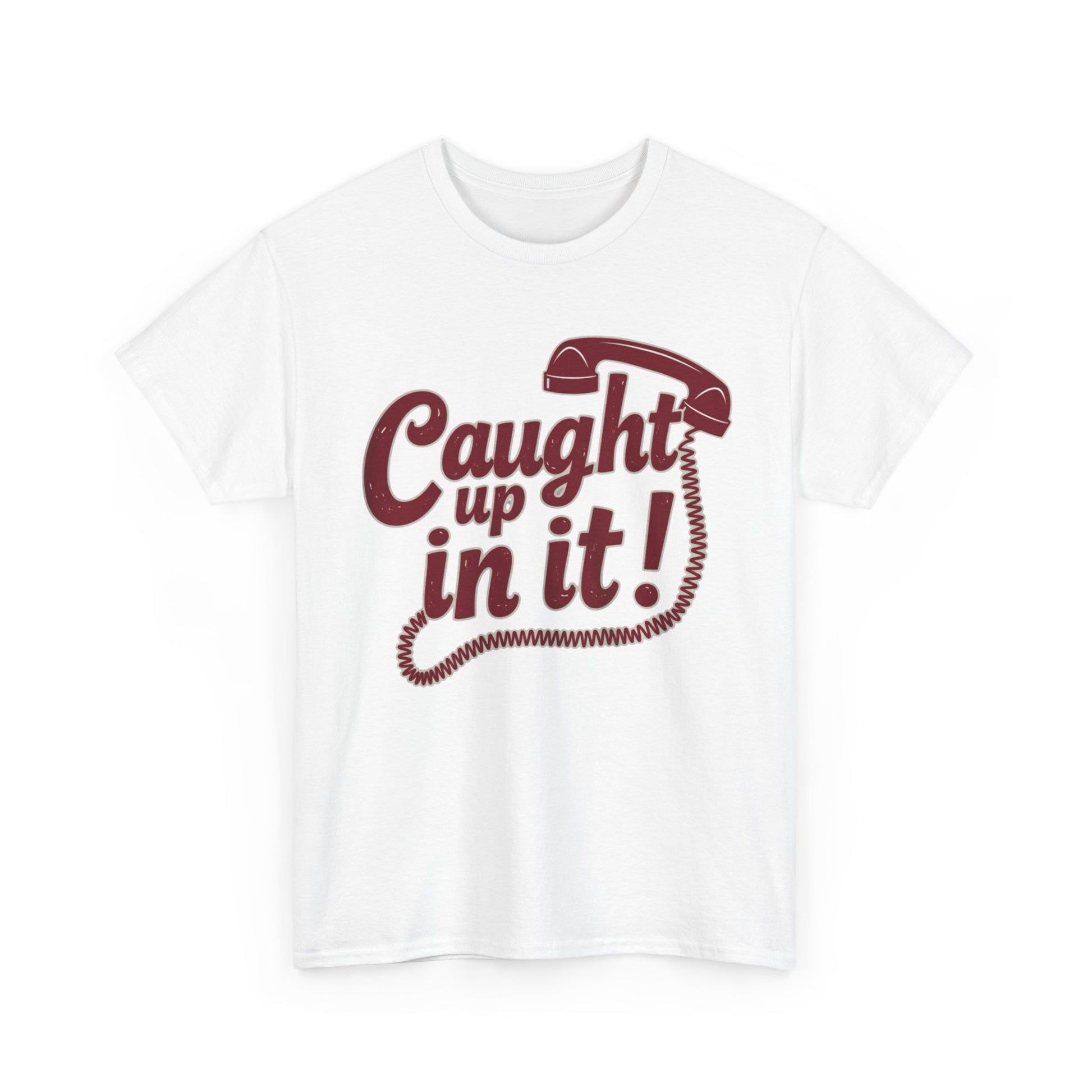 Caught Up in It, Phone chord, Unisex Heavy Cotton Tee, Vintage Phone Graphic T-Shirt, Casual Daily Wear, Fun Gift for Friends, Trendy White Tee - Psychonaut Swag