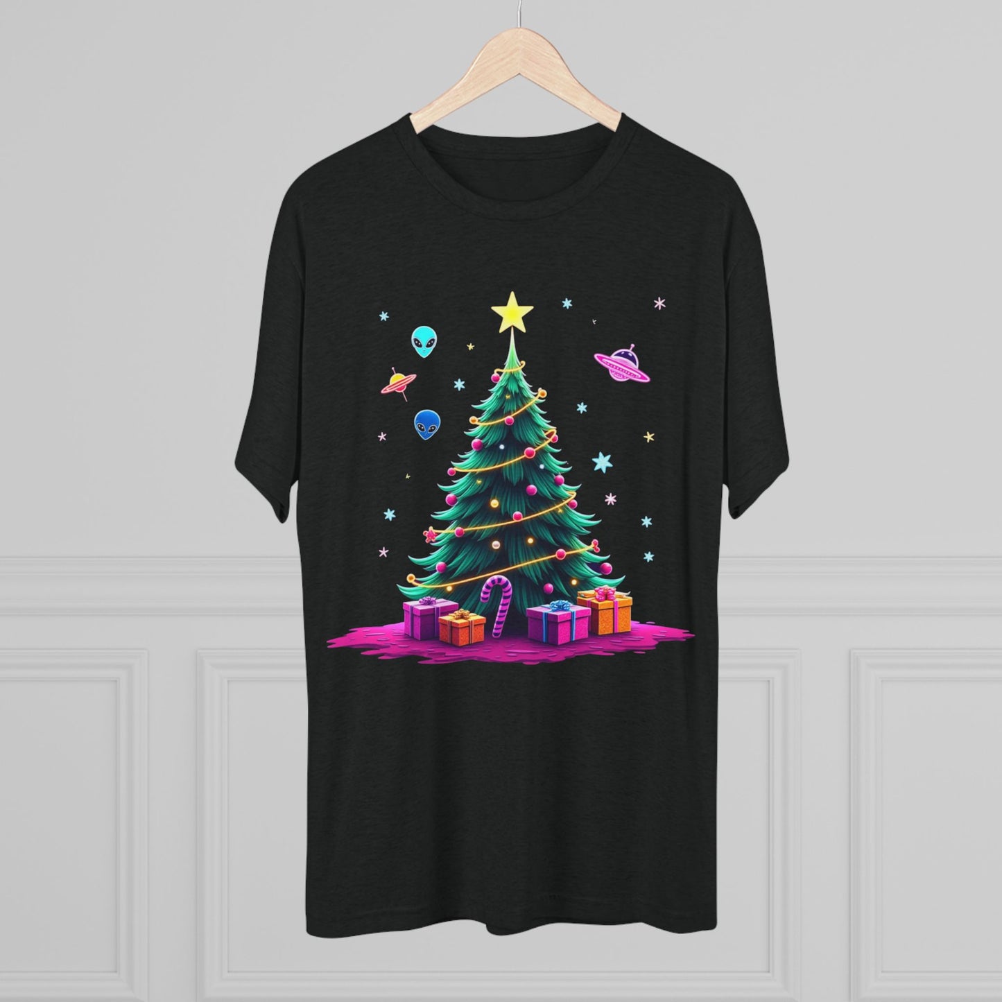 Alien visitors Christmas tree, Unisex Tri-Blend Crew Tee