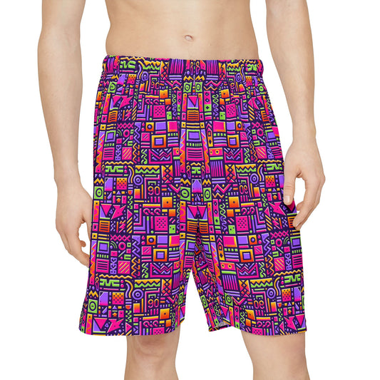 Retro 90's Style Geometric Pattern, Men’s Sports Shorts (AOP) - Psychonaut Swag