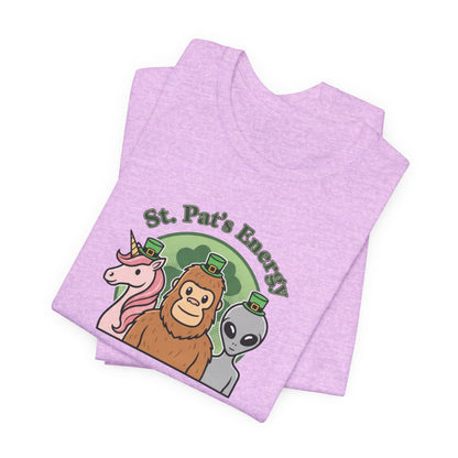 St. Pat’s Energy T‑Shirt — Unicorn, Bigfoot & Alien St. Patrick’s Day Tee