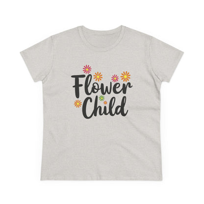 Flower Child Women's Midweight Cotton Tee - Boho Vintage Style Shirt for Everyday Wear - Psychonaut Swag