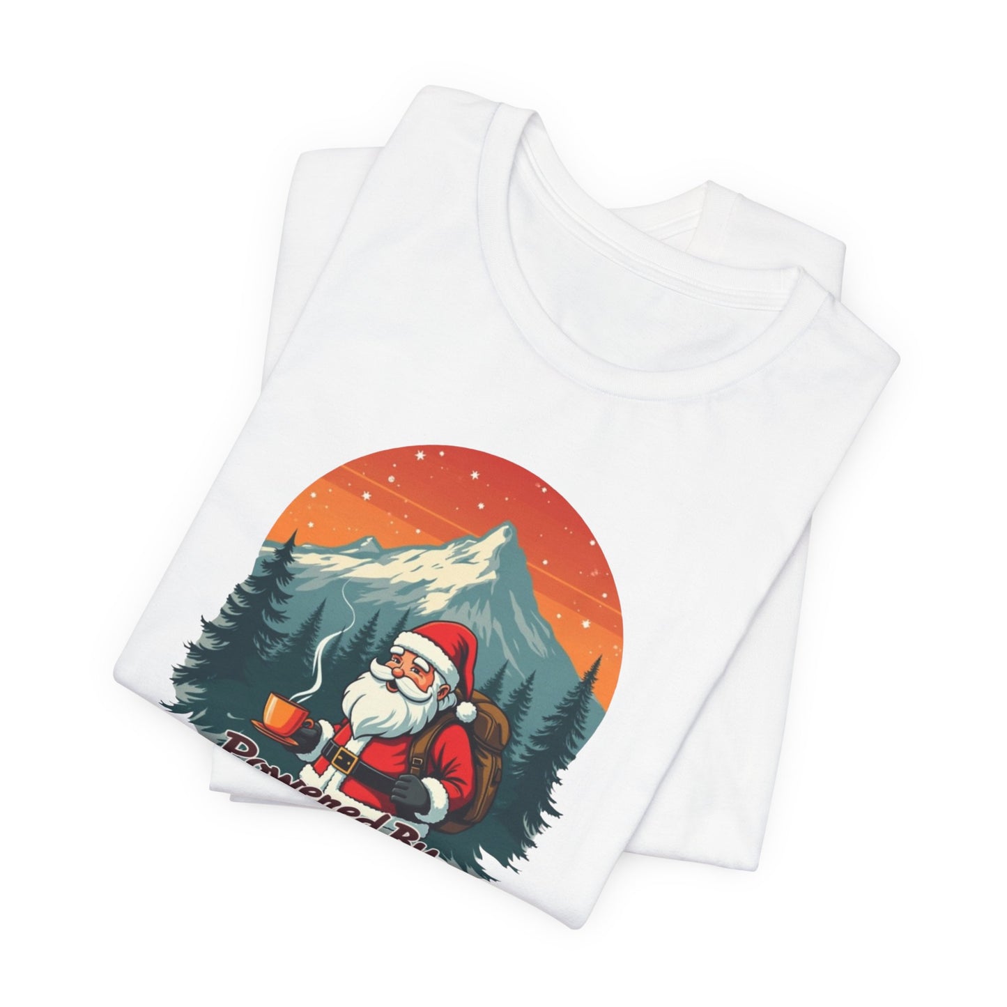 Coffee-Powered Santa T-Shirt — "Powered by Coffee" Holiday Tee