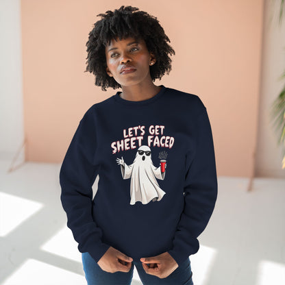 Halloween Ghost Sweatshirt — "Let's Get Sheet Faced" Funny Party Crewneck