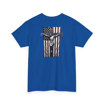 A Christian Nation T-Shirt — Crucifix Over American Flag Graphic Tee
