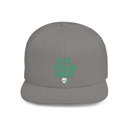 Fix Your Face-Leah, Flat Bill Snapback Cap, Trendy Snapback Hat, Funny Quote Hat, Casual Streetwear Cap, Unique Gift for Friends