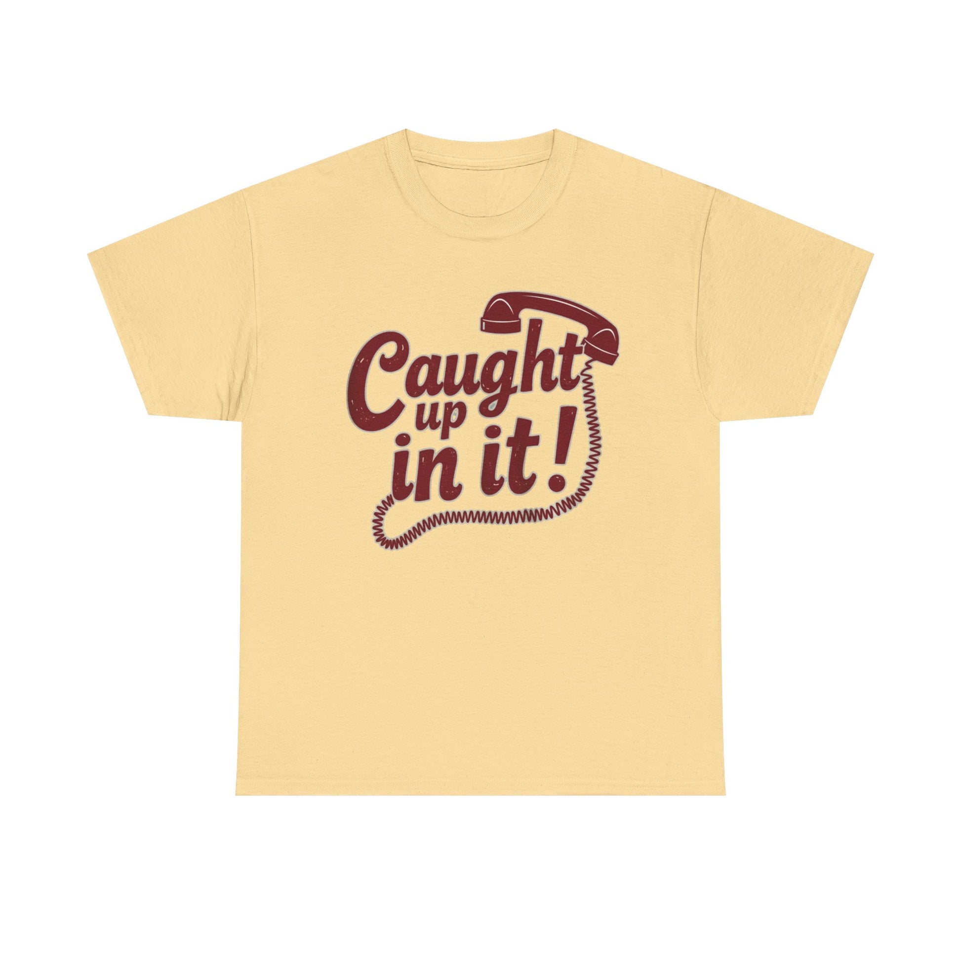Caught Up in It, Phone chord, Unisex Heavy Cotton Tee, Vintage Phone Graphic T-Shirt, Casual Daily Wear, Fun Gift for Friends, Trendy White Tee - Psychonaut Swag