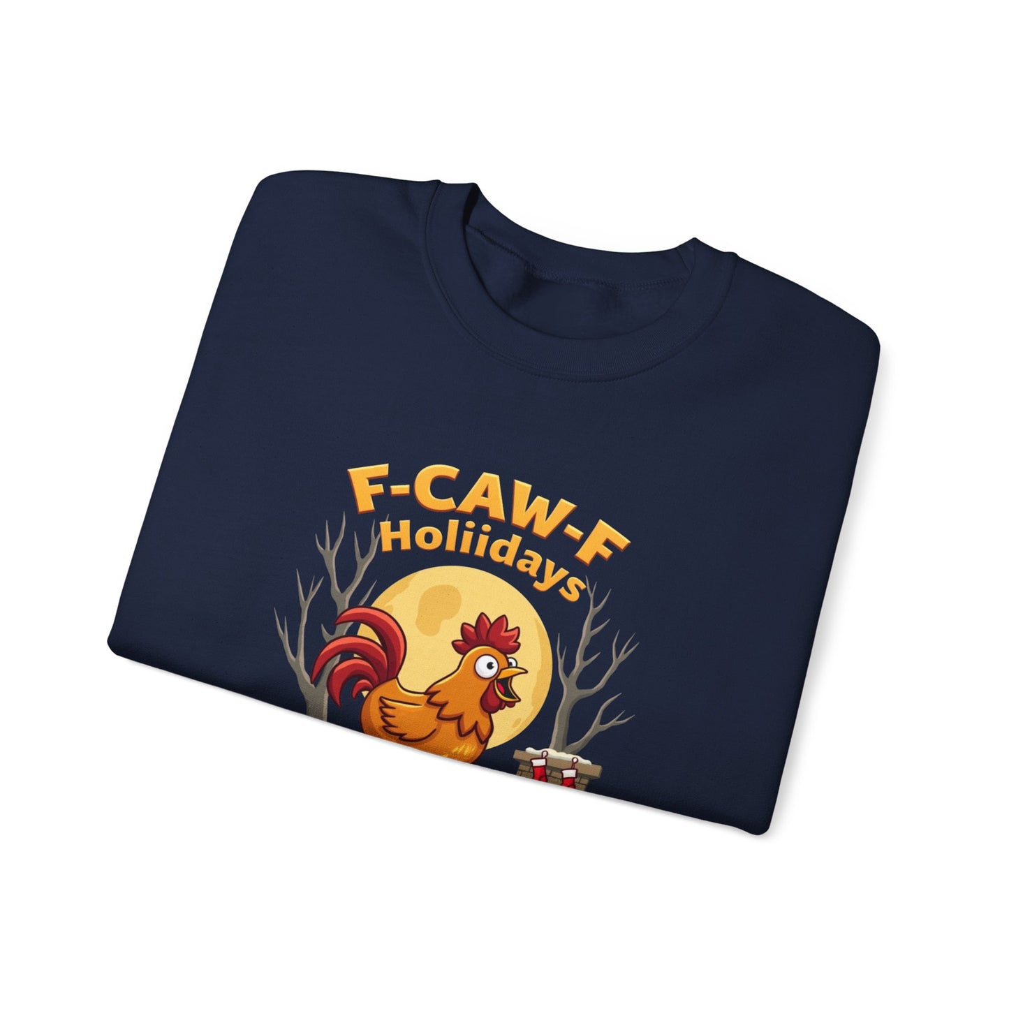 Rooster F-Caw-f Holiday sweater, Unisex Heavy Blend™ Crewneck Sweatshirt